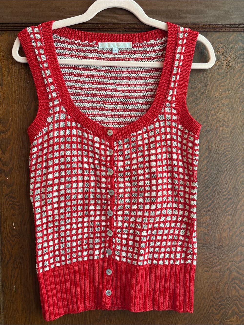 Erica Tanov Button-Front Red & White Knit Button Up Tank